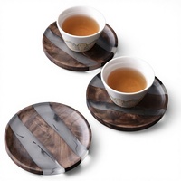Sous-verre en noyer noir nordique avec résine époxy, tapis à thé en bois massif, support de tasse rond moderne et simple, anti-brûlure, diamètre 9,8 cm