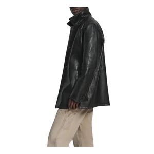 Chaqueta Bomber de Cuero Vacuno Negro Intenso Hecha a Mano para Hombre, Cuello Camisero, Premium, Casual, Invierno, Transpirable, Personalizable - Product Image 4