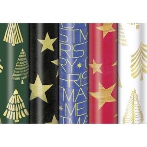 กระดาษห่อของขวัญคริสต์มาส 1.5 ม. x 70 ซม. ลายฟอยล์สีทอง ชุดห่อของขวัญสำหรับเทศกาล - Product Image 1