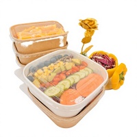 Boîte alimentaire rigide en papier kraft, recyclable, jetable, pour salade, bento, emballage de restauration à emporter