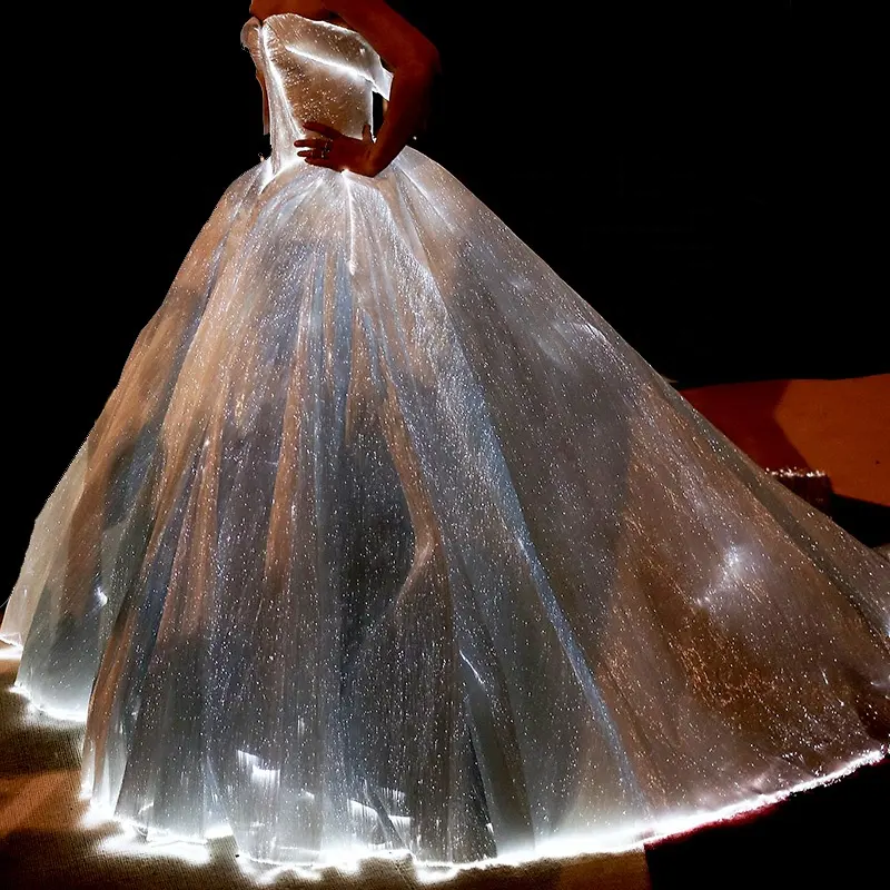 Vestido de novia de tela de fibra óptica luminosa con luz led que brilla en la oscuridad