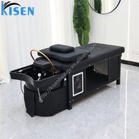 KISEN Lit de massage thaïlandais de luxe pour spa capillaire, lit de lavage de cheveux avec bac à shampoing intégré, lit de lavage pour salon de beauté avec armoire de rangement