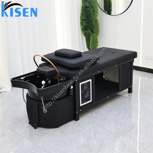 KISEN Lit de massage thaïlandais de luxe pour spa capillaire, lit de lavage de cheveux avec bac à shampoing intégré, lit de lavage pour salon de beauté avec armoire de rangement - Product Image 4