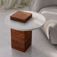 Décoration d'Intérieur Travertin Rouge Bianco Carrara Marbre Blanc Table d'Appoint Petite Table Ronde Simplicité Meubles en Pierre Naturelle