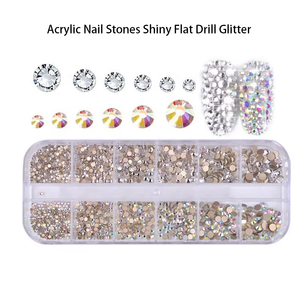 12 rejillas de cristal de colores 3D para decoración de <span class=keywords><strong>uñas</strong></span>, <span class=keywords><strong>piedras</strong></span> <span class=keywords><strong>acrílicas</strong></span>, taladro plano brillante, piedra brillante, diamantes de imitación - Product Image 3