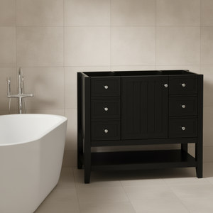 Mueble de Baño de Madera Maciza Negro de 36 Pulgadas, Estilo Europeo, Resistente al Agua, con Una Puerta y Tres Cajones - Product Image 2