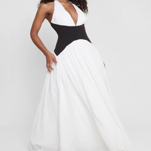 Halterneck plunging V backless <span class=keywords><strong>Maxi</strong></span> Dress Casual Mùa Hè Phong cách sàn chiều dài tự nhiên eo rắn Breathable phía trước kỹ thuật số ODM - Product Image 1