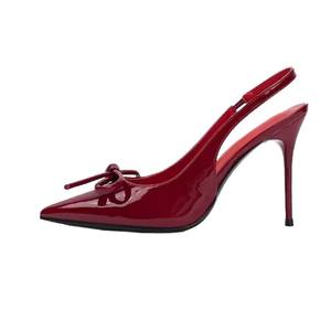 Sandales à talons hauts en cuir verni pour femme, printemps et été, avec nœud, bout pointu, talon fin et décolleté. - Product Image 1