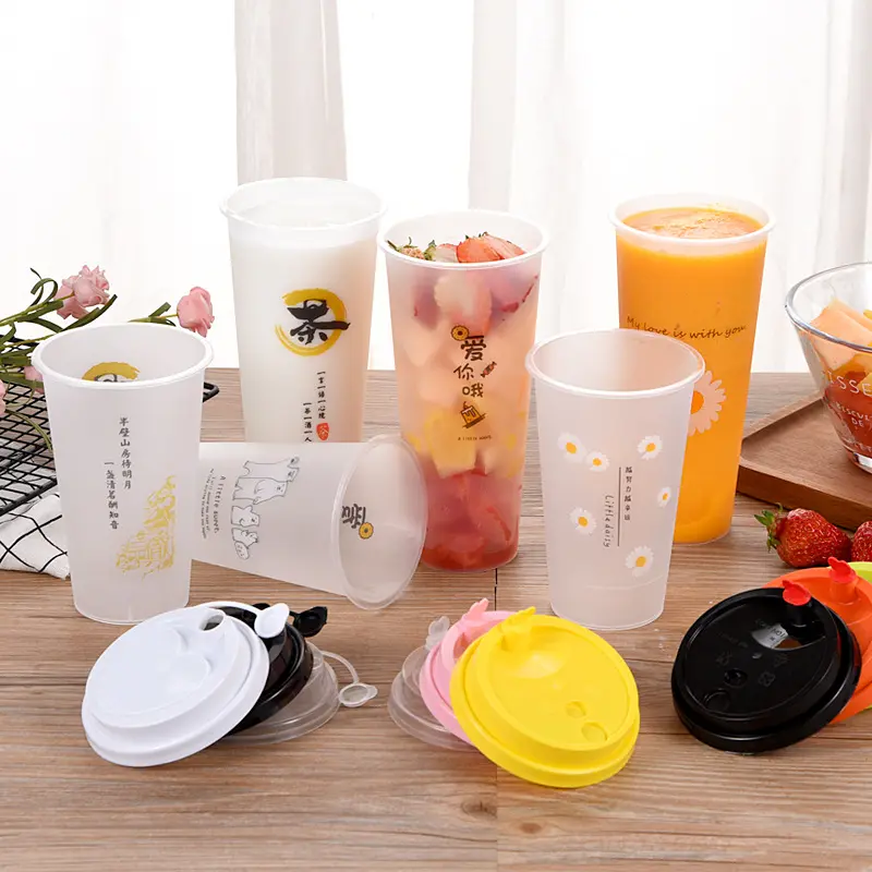 Kunden spezifisches Design IML PP Plastik becher Hartplastik Einweg Boba Bubble Mike Tee tasse mit rotem Herz deckel