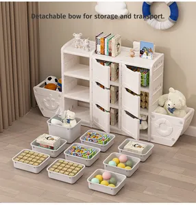 MIGO BEAR Kids Toy Organizers And Storage Chest With 8 Large Storage Bins 5 Pull-Out Drawers Open Cabinet Multipurpose Bookc