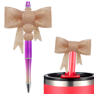 Cuentas focales suaves y personalizadas con purpurina teñida de corbata navideña para tapas de bolígrafos y abalorios Cuentas grandes con lazo de silicona 3D al por mayor - Product Image 6