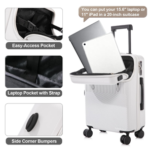 <span class=keywords><strong>Valise</strong></span> rigide extensible 20 pouces de premier choix avec port USB, approuvée par les compagnies aériennes, pour voyages d'affaires et week-ends - Product Image 3