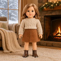 Ensemble de vêtements pour poupée en peluche de 18 pouces : pull en tricot, jupe en velours côtelé avec bottes, tenue d'hiver, couleur personnalisée