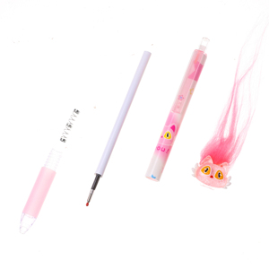 ปากกาเจลแบบกดลายการ์ตูนน่ารัก รูปทรงแมวขนฟู หัวปากกาสำหรับเขียนลื่น หมึกสีดำ/น้ำเงิน ขนาดหัว 0.5 มม. เหมาะสำหรับโรงเรียนและสำนักงาน - Product Image 2