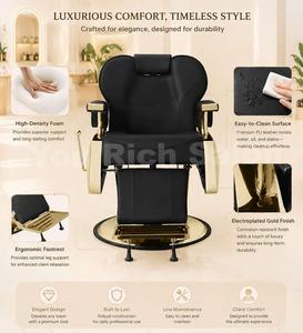 Sillón de Barberí<span class=keywords><strong>a</strong></span> de Lujo Negro y Dorado, Hidráulico, Reclinable, Giratorio 360°, Resistente, para Barberí<span class=keywords><strong>a</strong></span> - Product Image 3