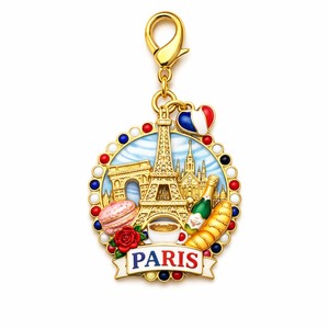 Wholesale Customized Logo Zinc Alloy Metal Spin Key Chain for Paris Souvenir Gift