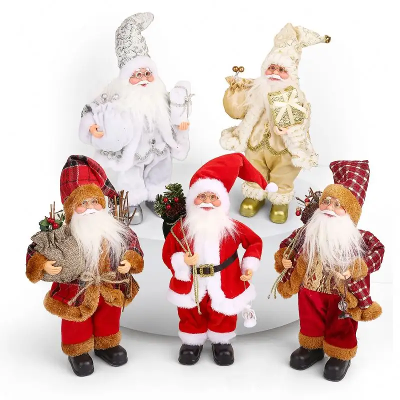 Meilleur cadeau 14In rouge fête de vacances décoration de la maison père noël figurine de noël figurine décor avec chaussette de noël et sac cadeaux