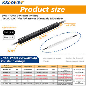 Fuente de Alimentación LED KSPOWER PWM 36V de Alto Factor de Potencia (PFC), Personalizable, Clase 2, Diseño Delgado, 60W, Salida Negra Plateada, IP67, Reguladores de Intensidad, 89% de Eficiencia - Product Image 5