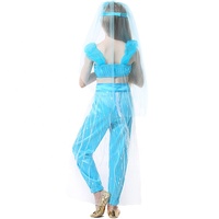 Costume de princesse Jasmine d'Aladdin, lampe magique, costume indien de cosplay d'Halloween, robe bleue de princesse arabe, cadeau