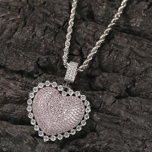 얼음 심장 모양 요정 펜던트 블링 cz 목걸이 여자 황동 포장 핑크 다이아몬드 보석 - Product Image 3
