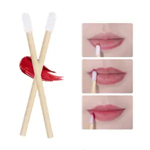 OEM ODM Customizable Lip Gloss Wands Disposable Bamboo Handle Lip Brushes Lipstick Applicator Beauty Tool Makeup Brush