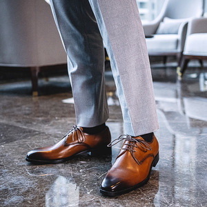 Chaussures Biyate Nouvelle arrivée Chaussures Derby mode haut de gamme imprimées à la main Chaussures habillées en cuir véritable pour hommes - Product Image 3