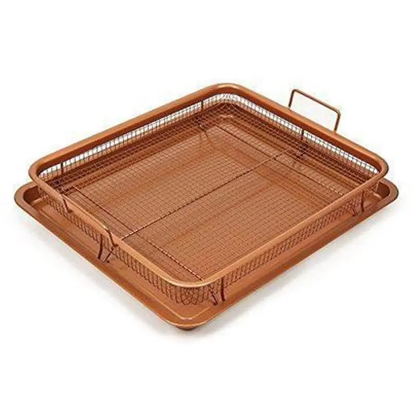 Non-stick French Fries Fryer Copper Crispy Tray Rectangle Durable Mesh Basket With Reinforced Ceramic Coating Tray