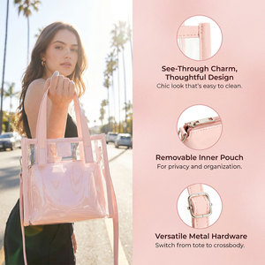 Borsa Tote in PVC Trasparente Rosa con Tasca Interna Staccabile, Borsa a Spalla Impermeabile in Stile Jelly per <span class=keywords><strong>Viaggi</strong></span> Estivi - Product Image 3