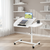 Moderner Höhenverstellbarer Klappbarer Laptop-Tisch Beweglicher Tragbarer Kleiner Computertisch mit Pad-Halterung/Getränkehalter und Rollen