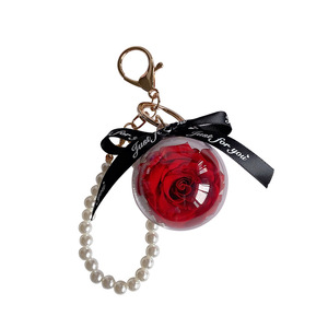 Quà Tặng Ngày Valentine hoa Keyring hoa vĩnh cửu Keychain Phụ nữ túi Mặt dây chuyền pha lê bóng Keychain hoa khô tăng móc chìa khóa - Product Image 6