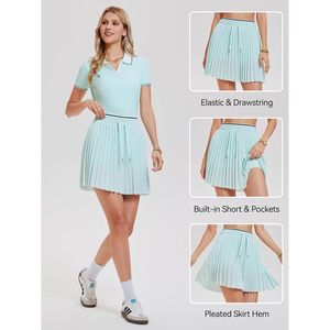 Women's Summer <b>2</b> <b>Piece</b> Tennis Skirt <b>Set</b> Short Sleeve Top Pleated Skirt Quick Dry Sporty Athletic Wear - Product Image 5