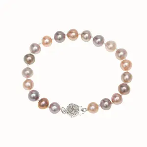 925 Sterling Silver Freshwater Pearl Bracelet near round shape multicolor natural pearl jewelry for woman