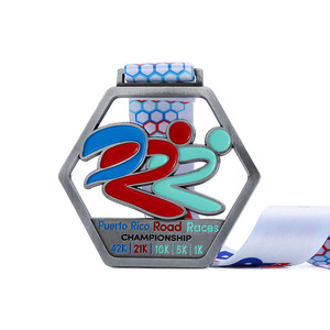 Medaglie sportive in lega di metallo smalto su strada gare 42k 21k 10k 5k 1k corsa medaglia di corsa in argento antico taglio cavo medaglie metalliche - Product Image 2