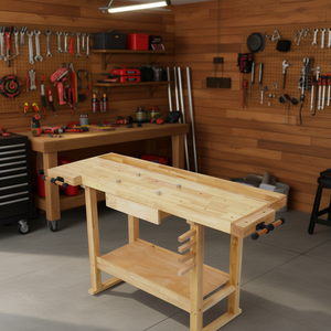 Banc de travail en bois de 55 pouces avec pinces à mâchoires pour garage, atelier et usage domestique - Product Image 2
