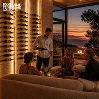 Armoire à vin sur mesure pour salle à manger, avec rangement intégré du sol au plafond, porte en verre et éclairage LED