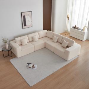 Sofá Seccional Modular Moderno Tapizado Convertible de Tres Plazas en Forma de L, de Tela, Sin Brazos, para Apartamento o Villa, Duradero - Product Image 1