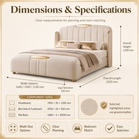 Base de Cama con Plataforma Beige, Diseño en Cuero Sintético, para Colecciones de Dormitorios y Hogares