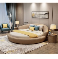 Lit rond de luxe en bois massif, moderne, avec plateforme souple, grand format pour adultes