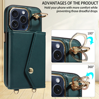 Étui de téléphone portable à bandoulière Accordion pour iPhone 14 Pro, portefeuille 7 cartes, blocage RFID, support anneau antichoc, protection 360°