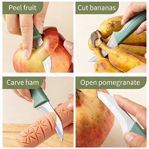 Couteau à éplucher bec d'oiseau en acier inoxydable, manche vert matcha, lame courbée, pour fruits, découpe, ambidextre, compatible lave-vaisselle, cuisine - Product Image 5