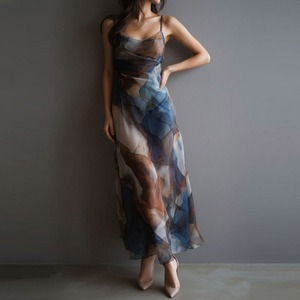 Robe en maille imprimée tie-dye vintage 2026, style coréen, robe de soirée, style féerique, vestidos <span class=keywords><strong>grunge</strong></span> gothique, robe midi à bretelles spaghetti - Product Image 1