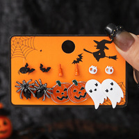 Meilleures ventes transfrontalières : Ensemble de boucles d'oreilles en alliage pour femmes, motifs dessin animé citrouille, chauve-souris, araignée, style Europe-Amérique, classique Halloween