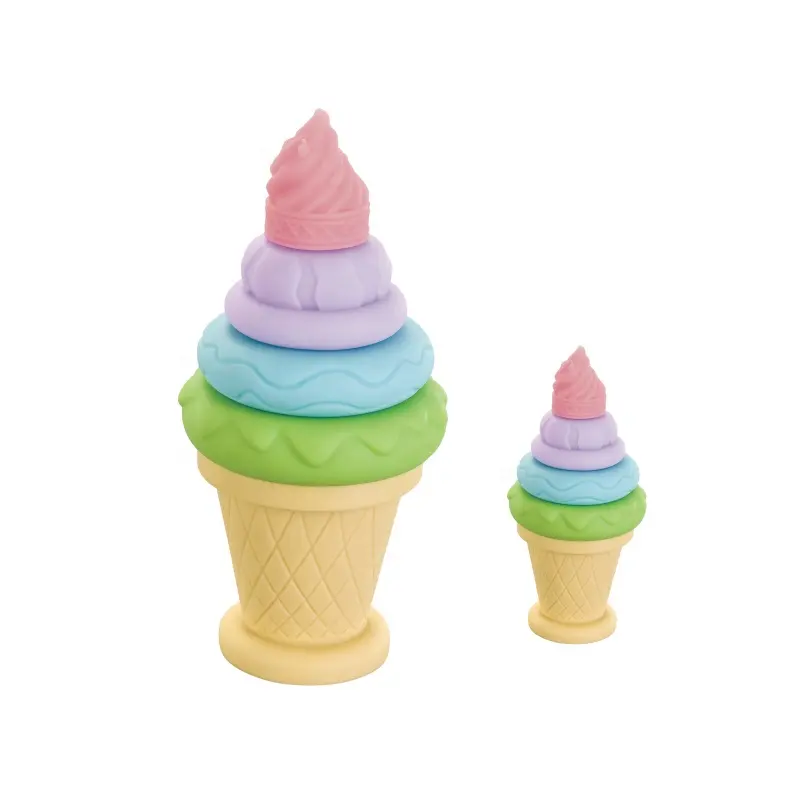 5pcs 다채로운 실리콘 아이스크림 모양의 부드러운 접착제 아기 스태킹 링 장난감 유아 조기 교육 장난감 스택 블록 새로운 도착