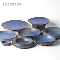 Service de table en céramique bleu ciel étoilé TESSWANG, assiettes et bols en porcelaine à glaçure réactive pour restaurant de luxe