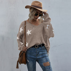 Pull jacquard cinq étoiles décontracté Pull en tricot à la mode avec cordon de serrage - Product Image 4