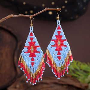 Go2boho pendientes hechos a mano para mujer Retro étnico bohemio elegante exagerado alegoría patrón diamante colgante moda alto sentido - Product Image 3