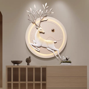 Décoration Murale Ronde Moderne Cerf en Résine 3D Faite à la Main avec Lumière LED pour Salon et Entrée - Vente en Gros - Product Image 2
