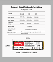 SSD Internal Desktop Great Wall GW5000 PCIe Gen4 2TB Baru Kecepatan Baca/Tulis Tinggi 5000MB/s 4500MB/s 3D NAND TLC Drive EMC FCC ROHS