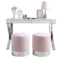 Tabouret pouf banc rond fantaisie à base de mousse de tissu de velours jaune doux habillage maquillage velours tabourets pouf doux chaises