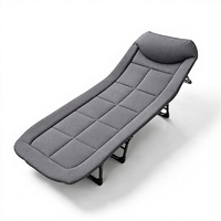 Lit de camping pliable moderne avec cadre métallique, chaise longue portable avec poche de rangement latérale pour le bureau et le camping